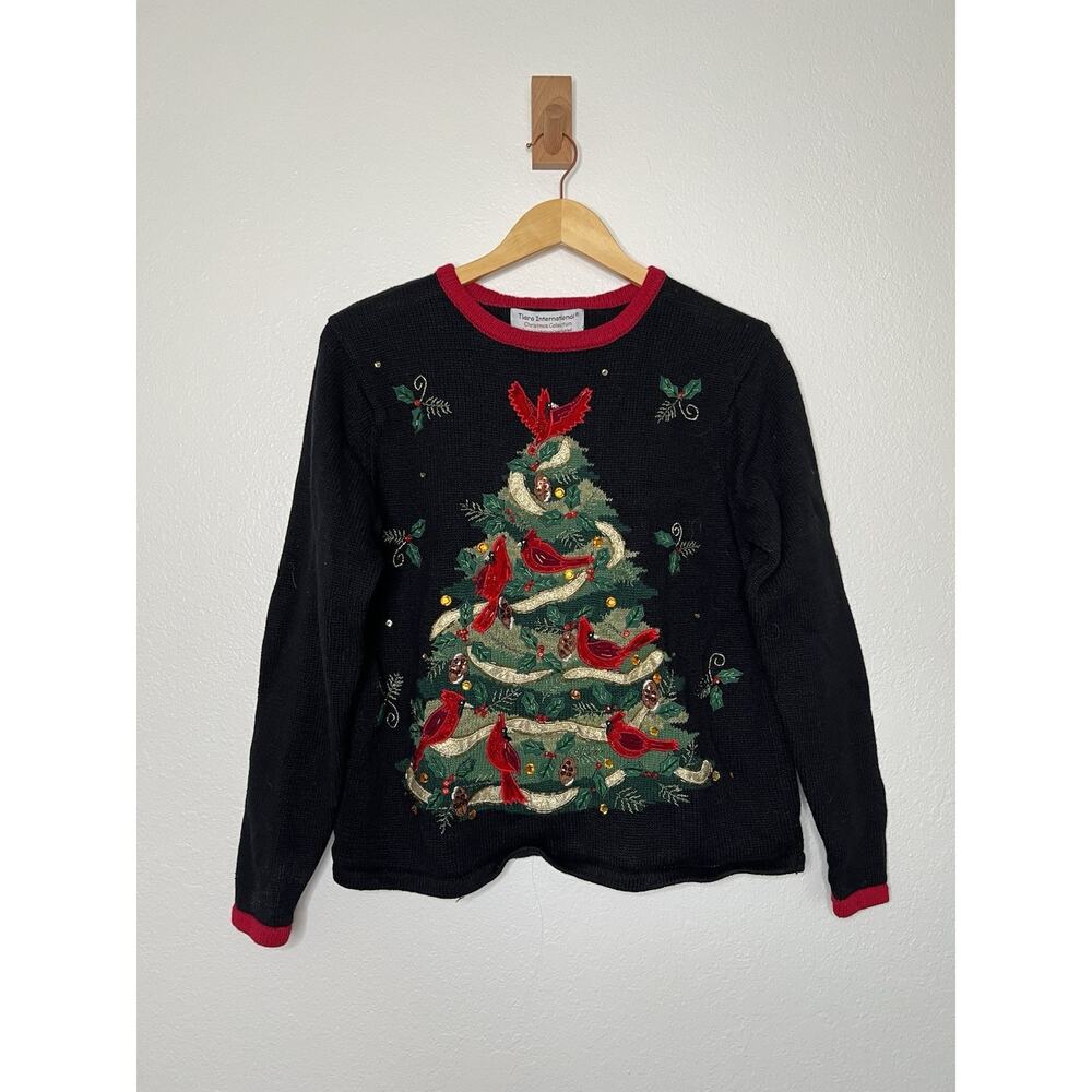 Festive Black Sweater with Christmas Tree Design